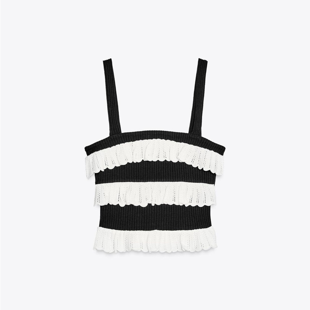 Zara Black and White Striped Ruffle Tank Top - Picture 5 of 7